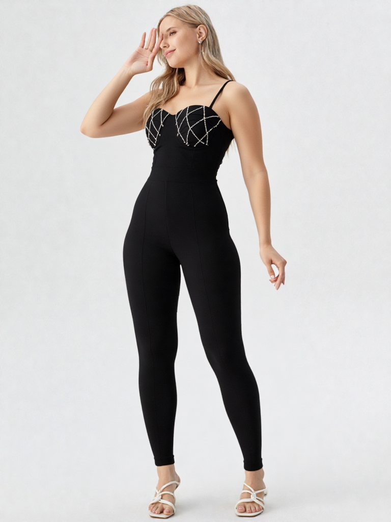 Rhinestone Black Jumpsuit (Sizes S-L)