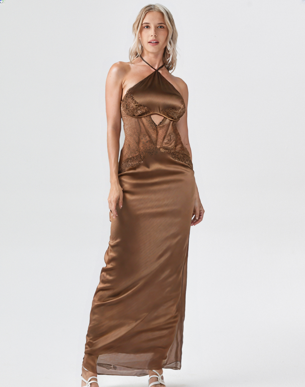 Brown Satin Lace Dress (Only Medium)