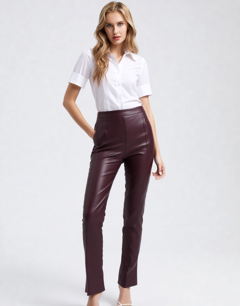 Burgundy Leather Pants (M-L)